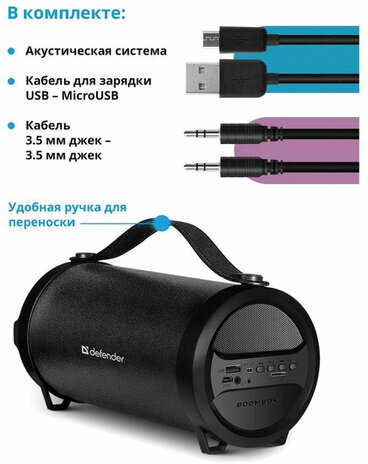 Колонка портативная DEFENDER G24, 1.0, 10 Вт, Bluetooth, FM-тюнер, microSD, чёрная, 65124