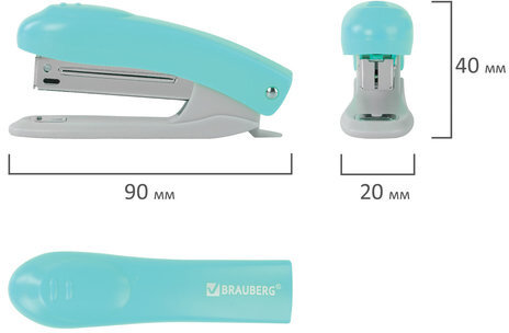 Степлер №10 BRAUBERG "Original", до 12 листов, с антистеплером, бирюзовый, 227765