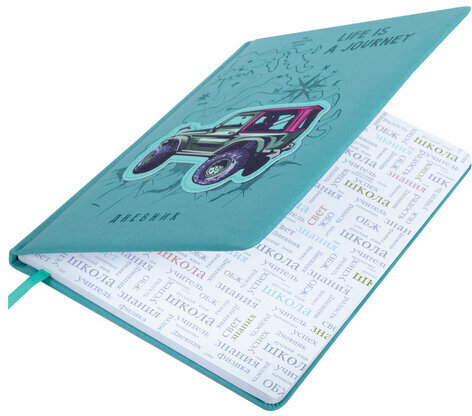 Дневник 1-11 класс 48 л., кожзам (твердая с поролоном), тиснение аппликация, BRAUBERG, "ДЖИП", 105977