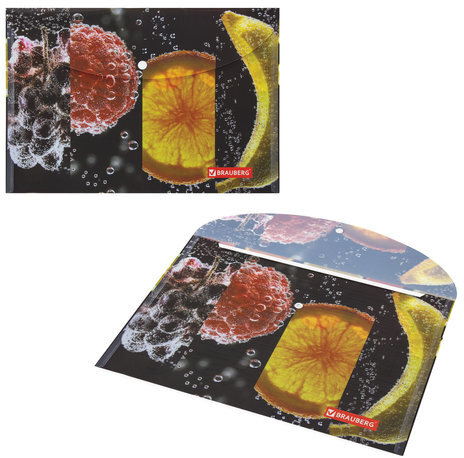 Папка-конверт с кнопкой BRAUBERG "FRESH ZONE", А4, 160 мкм, до 100 листов, цветная печать, 228034