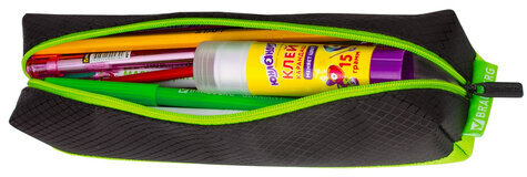 Пенал-косметичка BRAUBERG, мягкий, "Black&Bright", черно-зеленый, 21х5х5 см, 229005