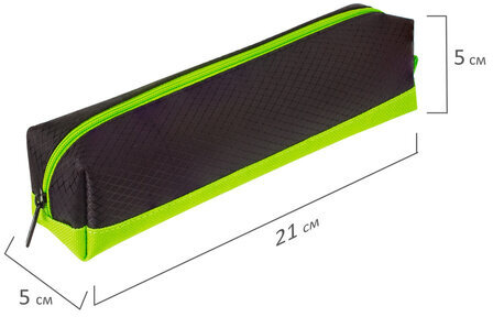 Пенал-косметичка BRAUBERG, мягкий, "Black&Bright", черно-зеленый, 21х5х5 см, 229005