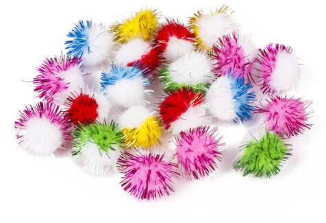Помпоны для творчества, многоцветные, блестящие, 6 цветов, 25 мм, 20 шт., ОСТРОВ СОКРОВИЩ, 661435