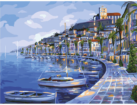 Картина по номерам 40х50 см, ОСТРОВ СОКРОВИЩ "Набережная", на подрамнике, акриловые краски, 3 кисти, 662463