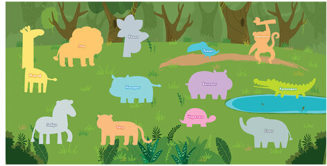 Наклейки обучающие тематические из EVA "Животные Африки", 20х40 см, многоразовые, ЮНЛАНДИЯ, 663770