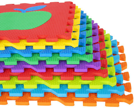 Коврик-пазл напольный 0,9х0,9 м мягкий "Фрукты-овощи", 9 частей 30х30 см, толщина 1 см, ЮНЛАНДИЯ, 664665