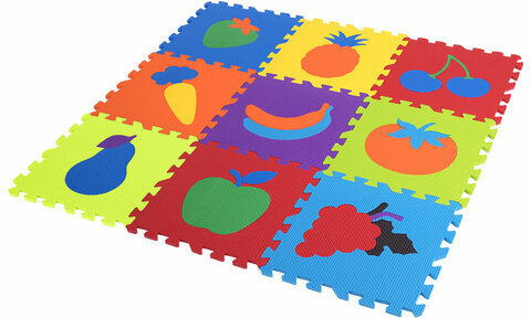 Коврик-пазл напольный 0,9х0,9 м мягкий "Фрукты-овощи", 9 частей 30х30 см, толщина 1 см, ЮНЛАНДИЯ, 664665