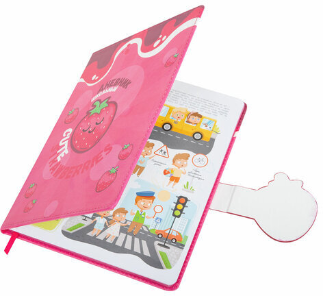 Дневник 1-4 класс 48 л., кожзам (твердая), застежка, ЮНЛАНДИЯ, "Клубнички", 106942