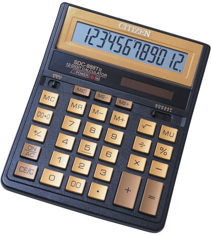 Калькулятор настольный CITIZEN SDC-888TIIGE (203х158 мм), 12 разрядов, двойное питание, ЗОЛОТОЙ