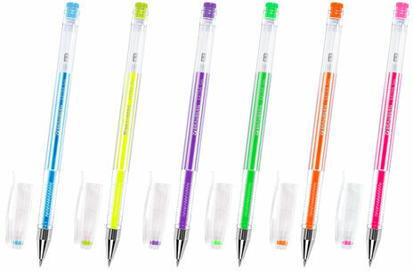 Ручки гелевые НЕОН BRAUBERG "EXTRA", НАБОР 6 ЦВЕТОВ, узел 0,7 мм, линия 0,35 мм, 143911