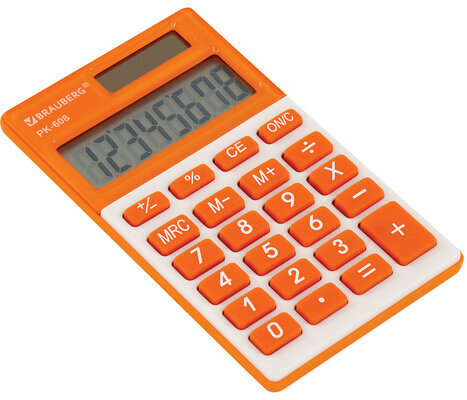 Калькулятор карманный BRAUBERG PK-608-RG (107x64 мм), 8 разрядов, двойное питание, ОРАНЖЕВЫЙ, 250522
