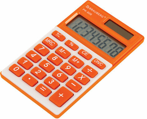 Калькулятор карманный BRAUBERG PK-608-RG (107x64 мм), 8 разрядов, двойное питание, ОРАНЖЕВЫЙ, 250522