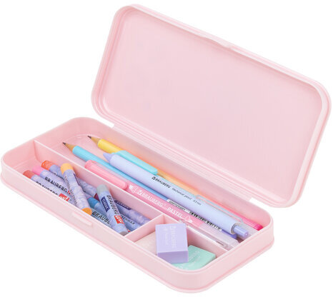 Пенал пластиковый BRAUBERG, пастельный розовый, наклейки в комплекте, 21х9х3 см, 272271