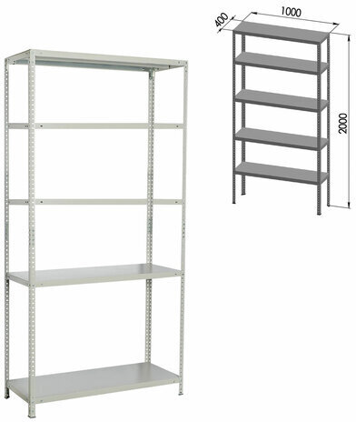 Стеллаж металлический BRABIX "MS Plus-200/40-5", 2000х1000х400 мм, 5 полок, регулируемые опоры, 291109, S241BR164502