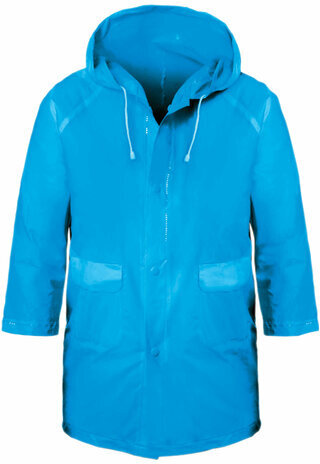 Плащ-дождевик для ребенка 8-10 лет на кнопках многоразовый, с карманами, прочный, ПВХ, синий, 26939
