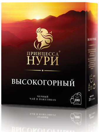 Чай ПРИНЦЕССА НУРИ "Высокогорный", черный, 100 пакетиков по 2 г, 0201-18-А6