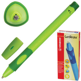 Ручка шариковая с грипом STABILO &quot;Left Right&quot;, СИНЯЯ, для левшей, корпус зеленый, узел 0,8 мм, линия письма 0,4 мм, 6318/2-10-41