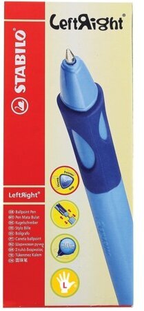 Ручка шариковая с грипом STABILO "Left Right", СИНЯЯ, для левшей, корпус зеленый, узел 0,8 мм, линия письма 0,4 мм, 6318/2-10-41