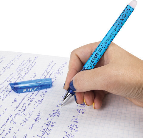 Ручка стираемая гелевая STAFF "College GP-199", СИНЯЯ, хромированные детали, узел 0,5 мм, линия письма 0,35 мм, 142494