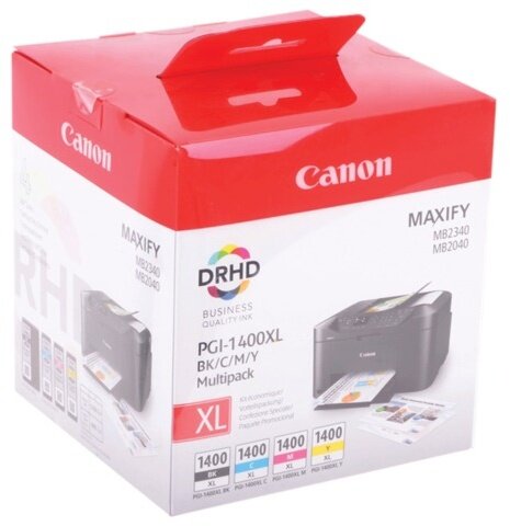 Картридж струйный CANON (PGI-1400XL BK/C/M/Y) МВ2040/МВ2340, КОМПЛЕКТ, оригинальный, 4 цвета, ресурс 1200 страниц, 9185B004