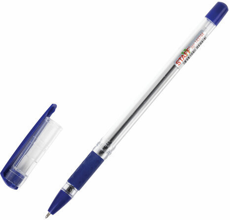 Ручка шариковая масляная с грипом STAFF "Basic OBP-11", СИНЯЯ, узел 1 мм, линия письма 0,5 мм, 143744