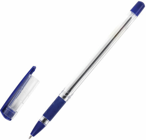 Ручка шариковая масляная с грипом STAFF "Basic OBP-11", СИНЯЯ, узел 1 мм, линия письма 0,5 мм, 143744