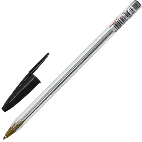 Ручка шариковая STAFF "Basic Budget BP-04", ЧЕРНАЯ, линия письма 0,5 мм, с штрихкодом, 143869