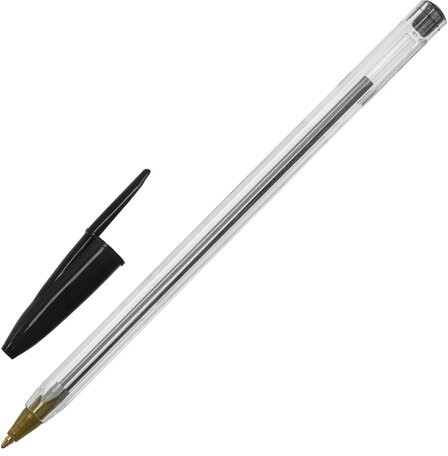 Ручка шариковая STAFF "Basic Budget BP-04", ЧЕРНАЯ, линия письма 0,5 мм, с штрихкодом, 143869