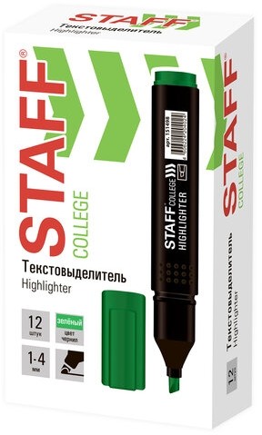 Текстовыделитель STAFF College "STICK HL-497", ЗЕЛЕНЫЙ, 1-4 мм, 151498