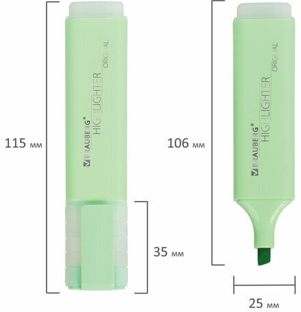 Текстовыделитель BRAUBERG "ORIGINAL PASTEL", МЯТА, линия 1-5 мм, 151692