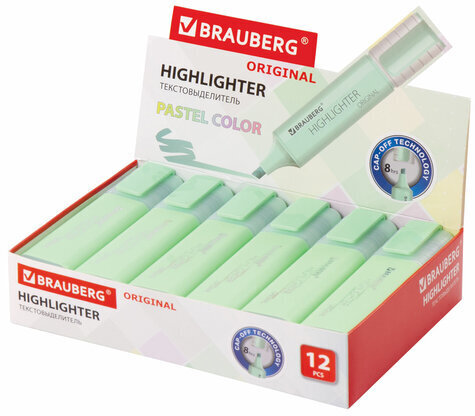 Текстовыделитель BRAUBERG "ORIGINAL PASTEL", МЯТА, линия 1-5 мм, 151692