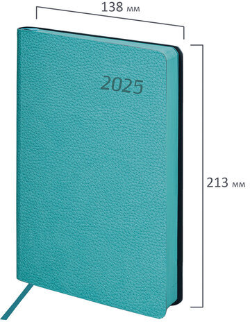 Ежедневник датированный 2025, А5, 138x213 мм, BRAUBERG "Stylish", под кожу гибкий, бирюзовый, 115824