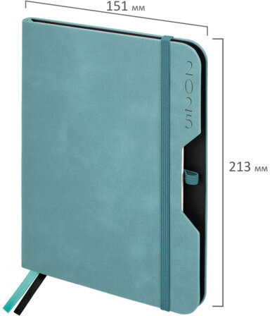 Ежедневник датированный 2025, А5, 151х213 мм, BRAUBERG "Note", под кожу, держатель для ручки, резинка-фиксатор, серо-голубой,115934
