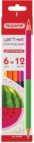 Карандаши двусторонние ПИФАГОР "СОЧНЫЕ ФРУКТЫ", 12 цветов, 6 шт., заточенные, европодвес, 181360