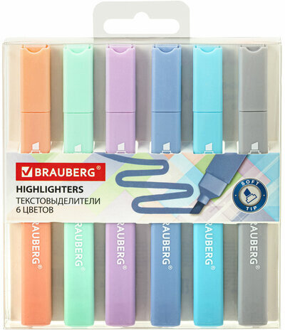 Набор текстовыделителей 6 ПАСТЕЛЬНЫХ ЦВЕТОВ, BRAUBERG "Macaroon", линия 1-5 мм, 152515
