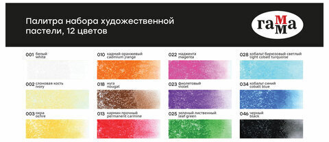 Пастель сухая художественная ГАММА "Старый Мастер", 12 цветов, базовые цвета, квадратное сечение, 2309191