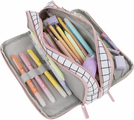 Пенал-органайзер BRAUBERG, 2 откидные планки, полиэстер, 23x9х7 см, "Checkered white", 272315