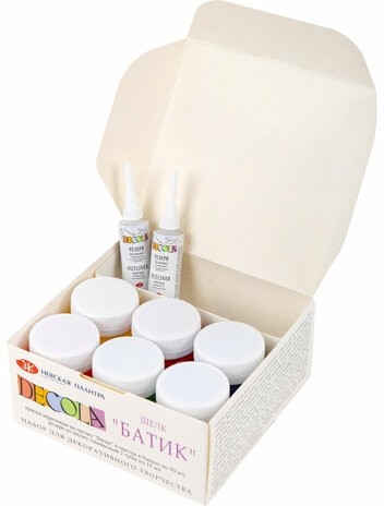 Краски по ткани акриловые "Декола" "Батик по шелку", НАБОР 6 цветов по 50 мл + резерв 2 тубы по 18 мл, 4441448