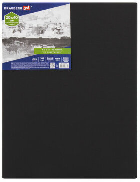 Холст на подрамнике черный BRAUBERG ART CLASSIC, 30х40см, 380г/м, хлопок, мелкое зерно, 191650