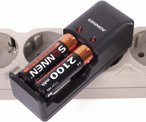 Батарейки аккумуляторные КОМПЛЕКТ 2 шт., SONNEN, АА (HR6), Ni-Mh, 2100 mAh, в блистере, 454234