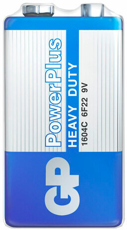 Батарейка 1 шт. GP PowerPlus, Крона (6R61, 6F22, 1604S), солевая, в плёнке, 1604CEBRA-2