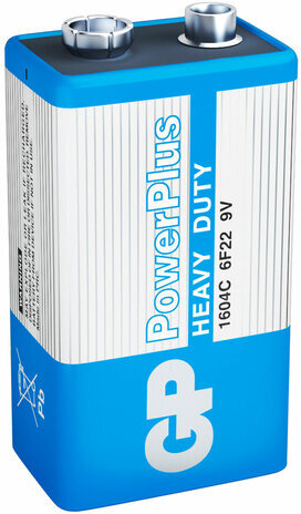 Батарейка 1 шт. GP PowerPlus, Крона (6R61, 6F22, 1604S), солевая, в плёнке, 1604CEBRA-2