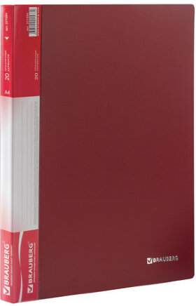 Папка 20 вкладышей BRAUBERG стандарт, красная, 0,6 мм, 221594