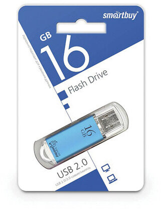 Флеш-диск 16 GB, SMARTBUY V-Cut, USB 2.0, металлический корпус, синий, SB16GBVC-B
