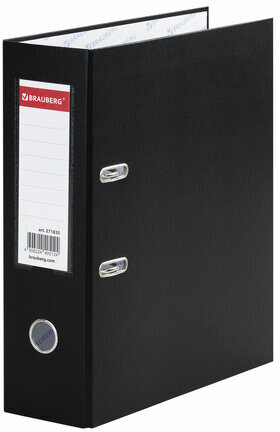 Папка-регистратор ШИРОКИЙ КОРЕШОК 90 мм с покрытием из ПВХ, черная, BRAUBERG, 271835