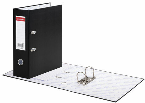 Папка-регистратор ШИРОКИЙ КОРЕШОК 90 мм с покрытием из ПВХ, черная, BRAUBERG, 271835