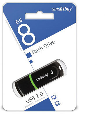Флеш-диск 8 GB, SMARTBUY Paean, USB 2.0, черный, SB8GBPN-K