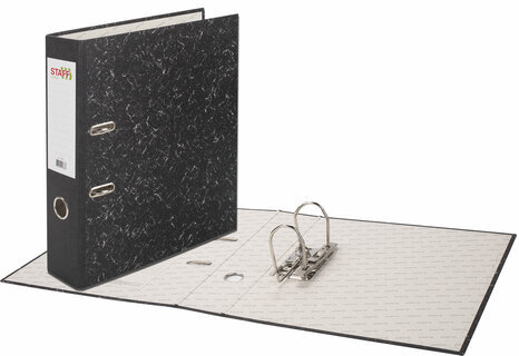 Папка-регистратор STAFF "EVERYDAY" с мраморным покрытием, 70 мм, без уголка, черный корешок, 224616
