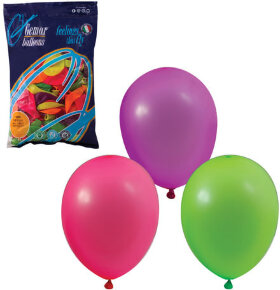 Шары воздушные 10&quot; (25 см), комплект 100 шт., 12 неоновых цветов, в пакете, 1101-0002