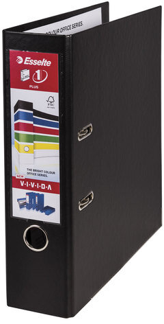 Папка-регистратор ESSELTE "VIVIDA Plus", А4+, с двухсторонним покрытием из пластика, 80 мм, черная, 81187